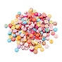 5 Style Opaque Mixed Color Acrylic Beads, Metal Enlaced, Flat Round with Mixed Letters