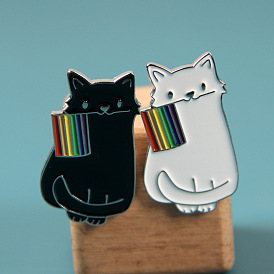 Cute Cartoon Anime Black and White Rainbow Cat Brooch Badge Backpack Lapel Shirt Hat Pin