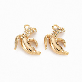 Brass Micro Pave Clear Cubic Zirconia Charms, Nickel Free, Banana