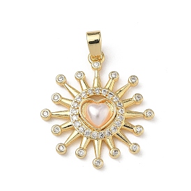 Латунные микро проложить кубического циркония подвески, с abs имитационными жемчужными бусинами , солнце с сердечным очарованием
