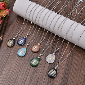 Ожерелье с подвеской из натурального камня и кристаллами с дизайном «Древо жизни»