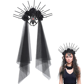 Платье невесты из полиэстера со стразами на Хэллоуин, свадебная фата, повязка на голову, с шариками из АБС и ПП пластика