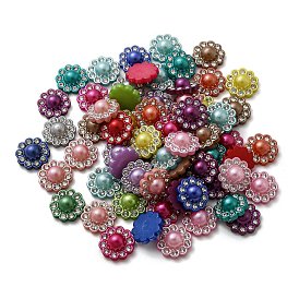 ABS Plastic Cabochons, with Rhinetsone, Flower