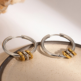 Stainless Steel Two-Tone Ring Hoop Earrings, Classic Simple Daily Casual Jewelry