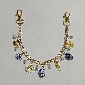 Porcelain & Alloy & 304 Stainless Steel & ABS Plastic Pearl Purse Chains, with Swivel Clasps, Shell Shape & Starfish & Fish