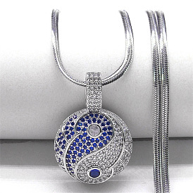 Brass Micro Pave Cubic Zirconia Yin-yang Pendant Necklaces, 304 Stainless Steel Snake Chain Necklaces