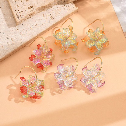 Pendientes de botón de acrílico y acero inoxidable para mujer, flor