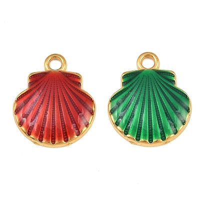 304 acier inoxydable émail pendentifs, breloques en forme de coquillage, placage ionique (ip), réel 18 k plaqué or