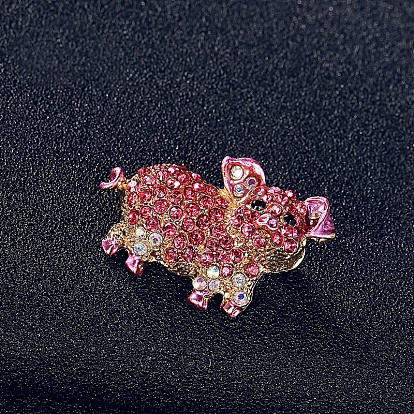 Golden Alloy Rhinestone Brooches, Pig Brooches for Women