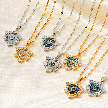 Латунные ожерелья с подвесками в форме сердца из кубического циркония, с оболочкой