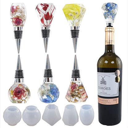 DIY Barrel & Rondelle & Diamond Wine Bottle Stopper Head Silicone Molds, Resin Casting Molds, For UV Resin, Epoxy Resin Jewelry Making