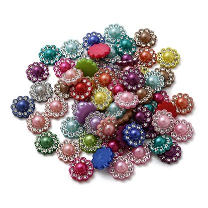 Cabujones de plástico abs, con rhinestona, flor