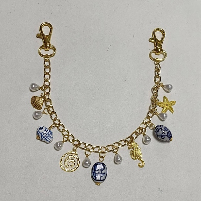 Porcelain & Alloy & 304 Stainless Steel & ABS Plastic Pearl Purse Chains, with Swivel Clasps, Shell Shape & Starfish & Fish
