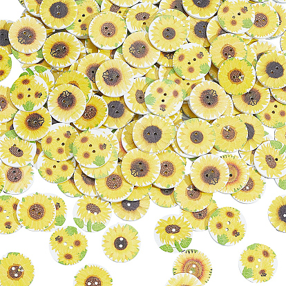 200шт 2деревянные пуговицы с принтом и отверстиями, плоские круглые с рисунком