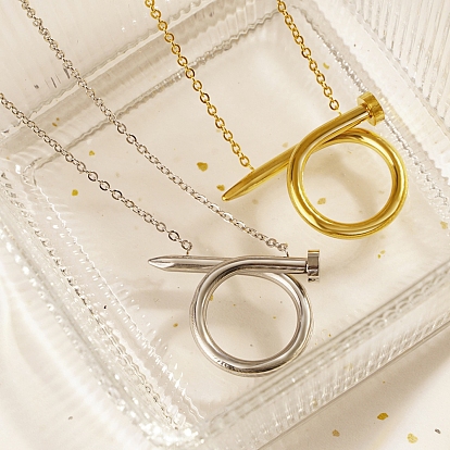 Stainless Steel Cable Chain Twisted Nail Pendant Necklaces for Men and Women