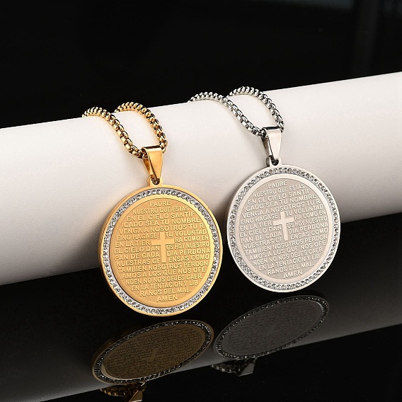 201 ожерелья из нержавеющей стали со стразами для женщин, плоско-круглые