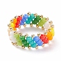 Glass Seed Braided Finger Ring with Brass, Embroidered Beaded Ring for Women