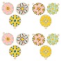 Golden Plated Alloy Enamel Pendants, Baroque Style, Flat Round with Flower, Mixed Color