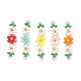 Подвески-коннекторы в виде цветов из стеклянных бусин, с бисером и 304 соединительными кольцами из нержавеющей стали, золотые