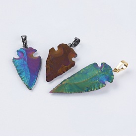 Electroplate Natural Indian Agate Pendants, with Brass Findings, Arrow