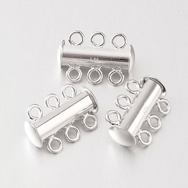 6-Hole Sterling Silver Slide Lock Clasps, Peyote Clasps, 3-Strands, 16.6x6.4mm, Hole: 1.5mm