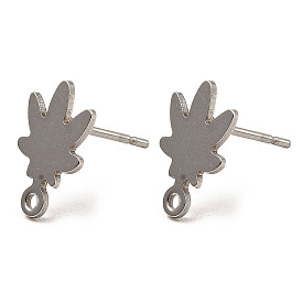 Leaf Shape 201 Stainless Steel Stud Earrings Findings, with 304 Stainless Steel Pins &  Horizontal Loops