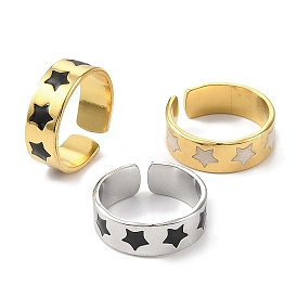 304 Stainless Steel Enamel Open Cuff Rings for Women, Star