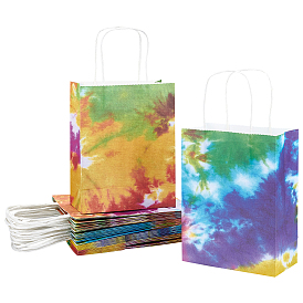 PandaHall Elite 24Pcs Rectangle with Tie-Dye Pattern Kraft Paper Bag, with Handle, for Party Recycled Gift Packaging Bag