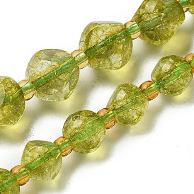 Натурального оливкового кварцевые нити бисера, с бисером, граненые, игральная кость