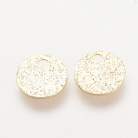 Brass Charms, Nickel Free, Real 18K Gold Plated, Textured Flat Round