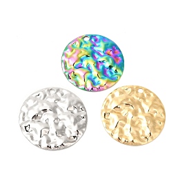Ion Plating(IP) 304 Stainless Steel Pendants, Hammered Flat Round Charms