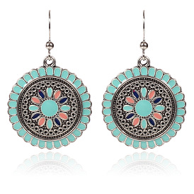 Chic Alloy Flower Drop Earrings with Round Design for Women