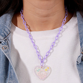 Chic Heart-shaped Acrylic Chain Necklace for Women's Sweaters - Creative and Fashionable Jewelry