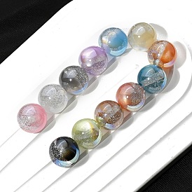 20Pcs Gradient Color Opaque Resin Beads, with Giltter Power, Round