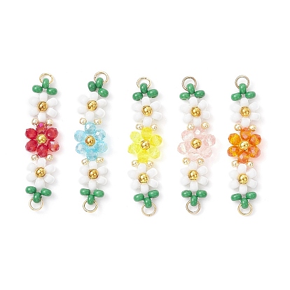Подвески-коннекторы в виде цветов из стеклянных бусин, с бисером и 304 соединительными кольцами из нержавеющей стали, золотые