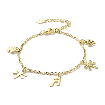 201 Stainless Steel Dragonfly & Clover & Music Note Charms Bracelet with 304 Stainless Steel Chains for Women