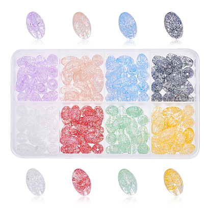120Pcs 8 Colors Transparent Crackle Glass Beads Strands, Dyed & Heated, Oval