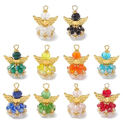 Стеклянные подвески, угол, с бусинами-крылышками из сплава и железной петлей, граненые