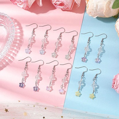 Прозрачные стеклянные бусины болтаются серьги, с проушинами из нержавеющей стали, звезда