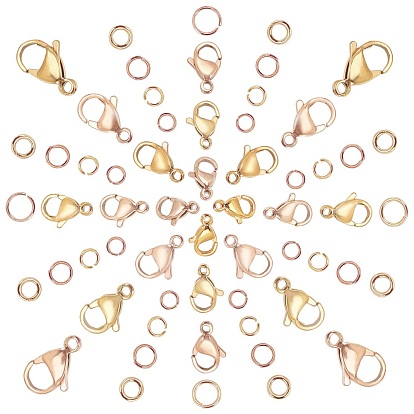 PVD Vacuum Plating 304 Stainless Steel Lobster Claw Clasps, with Jump Rings
