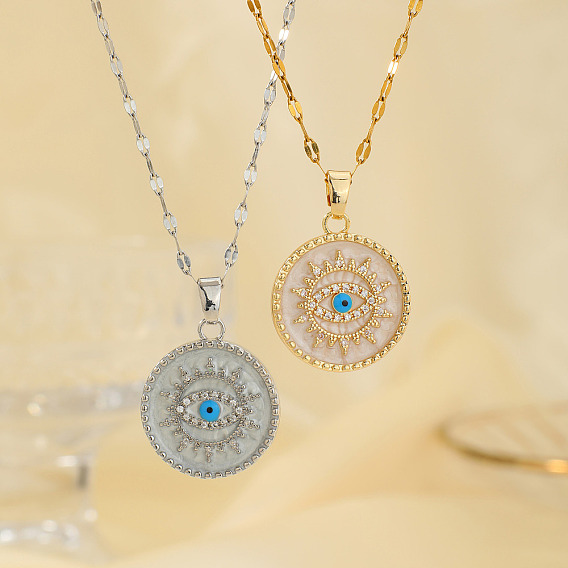 Элегантные винтажные латунные подвески с прозрачными кубическими цирконами и белой эмалью от сглаза для женщин