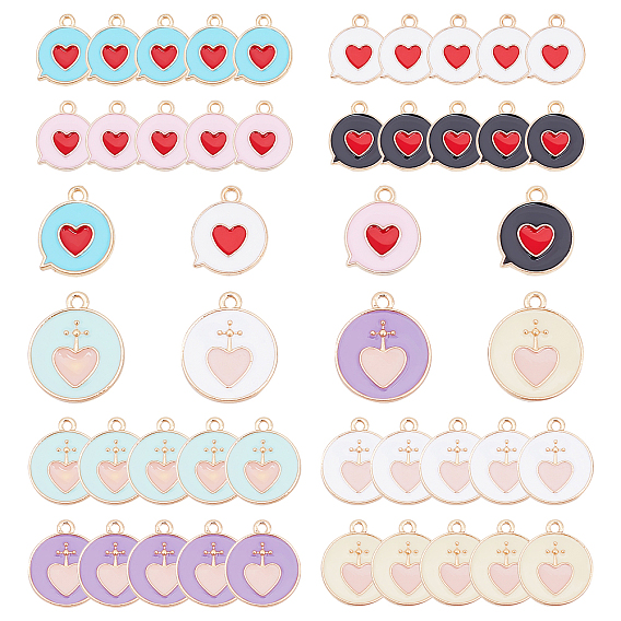 48 шт 8 стиль легкие позолоченные подвески из сплава с эмалью, плоский круглый с сердцем и плоский круглый с сердцем