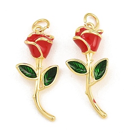Colgantes de esmalte de bronce, encantos de flores rosas, chapado en rack, larga duración plateado, sin plomo y el cadmio