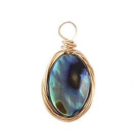 Pendentif coquille d'ormeau naturel / coquille paua, avec du fil de cuivre, ovale