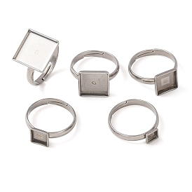 Componentes de anillos de dedo de acero inoxidable ajustables 304, fornituras base de anillo almohadilla, plaza
