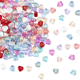 PandaHall Elite 200Pcs 10 Colors Transparent Spray Painted Glass Beads, Heart