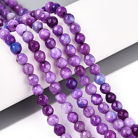 Dyed Natural White Jade Beads Strands, Round, Faceted