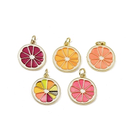 Латунь эмаль подвески, с целью перехода в кольце, очарование ломтиков лимона, без свинца и без кадмия, долговечный, стойки покрытие, реальный 18 k позолоченный