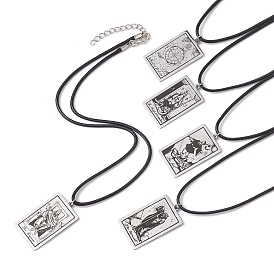 Carte de tarot 201 colliers pendentifs en acier inoxydable, avec des cordes en cuir imitation