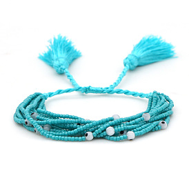 Богемный этнический многослойный браслет ручной работы с кисточками из бисера и плетением глаз для женщин